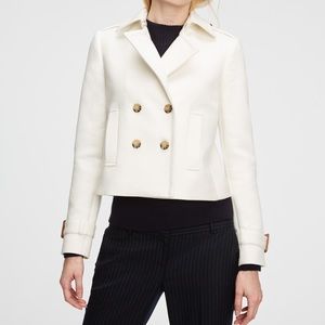 Ann Taylor White Cropped Trench Coat Blazer Size 0
